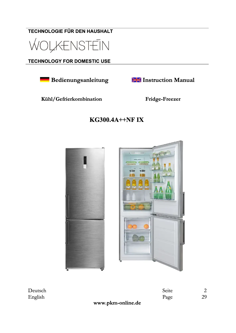 Page 1 de la notice Manuel utilisateur Wolkenstein KG300.4A++NF IX