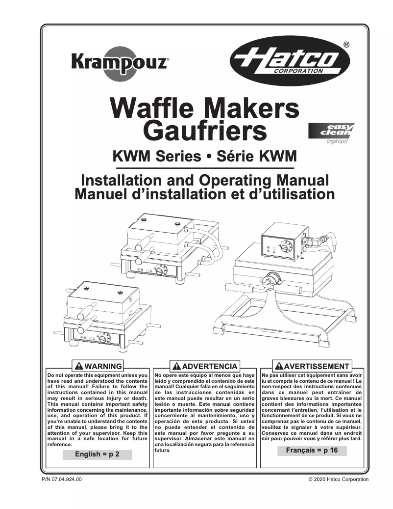 Page 1 de la notice Manuel utilisateur Krampouz KWM18.1LG47620