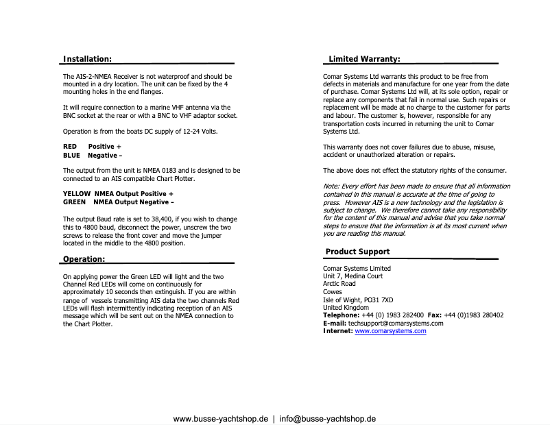 Page 1 de la notice Manuel utilisateur Comar AIS-2-NMEA