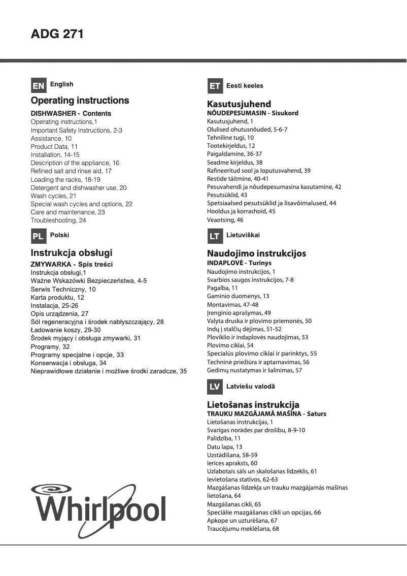 Image de la première page du manuel de l'appareil ADG 271