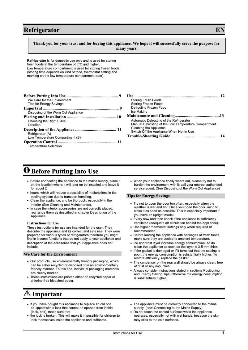 Page n°1 - Manuel utilisateur Gorenje R 1216BAB