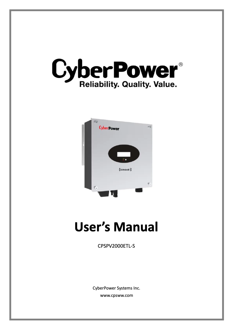 Image de la première page du manuel de l'appareil CPSPV2000ETL-S