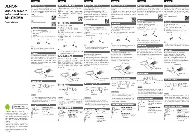 Page n°1 - Manuel utilisateur Denon AH-C50MA