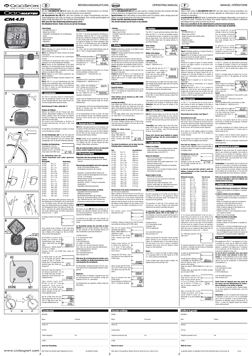 Page 1 de la notice Manuel utilisateur Ciclo Ciclomaster CM 4.11