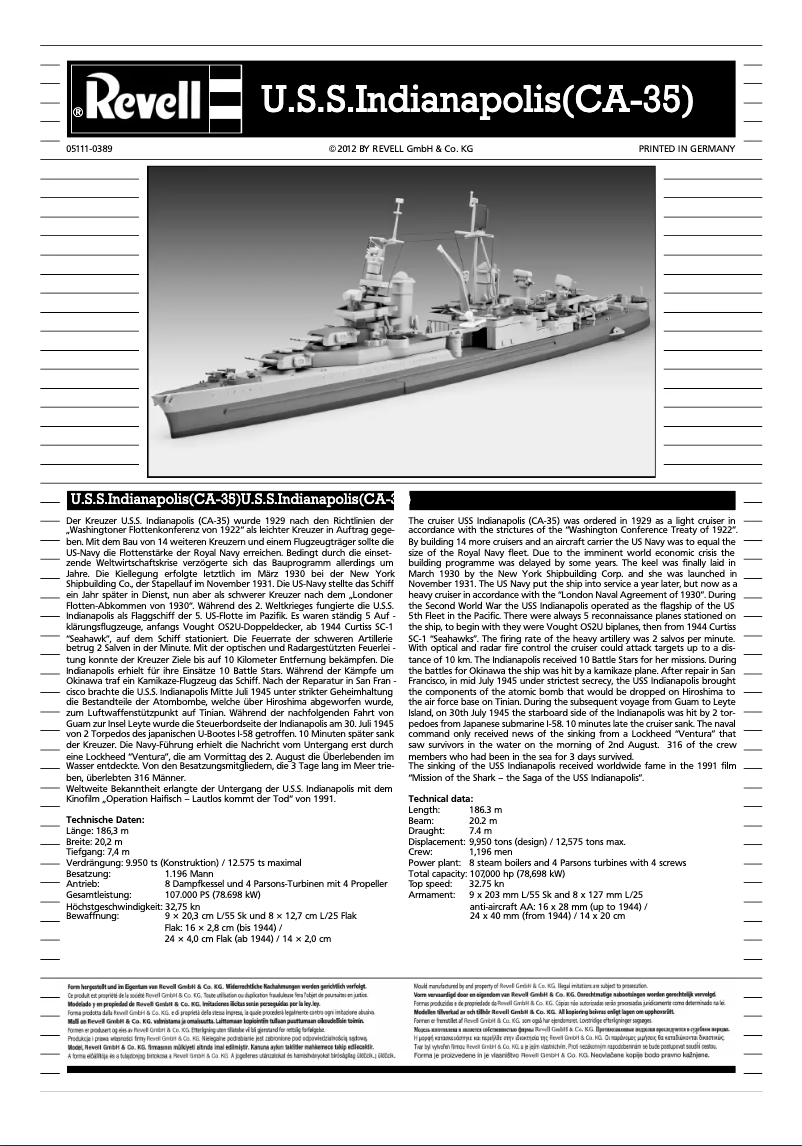 Page 1 de la notice Manuel utilisateur Revell U.S.S. Indianapolis (CA-35)