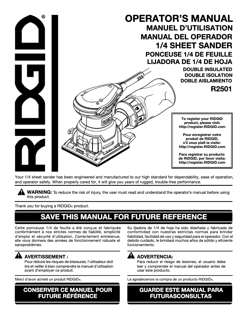 Page 1 de la notice Manuel utilisateur Ridgid R25011