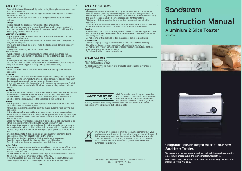 Page n°1 - Manuel utilisateur Sandstrøm S02AT10