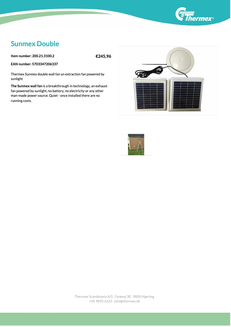 Page 1 de la notice Fiche technique Thermex Sunmex