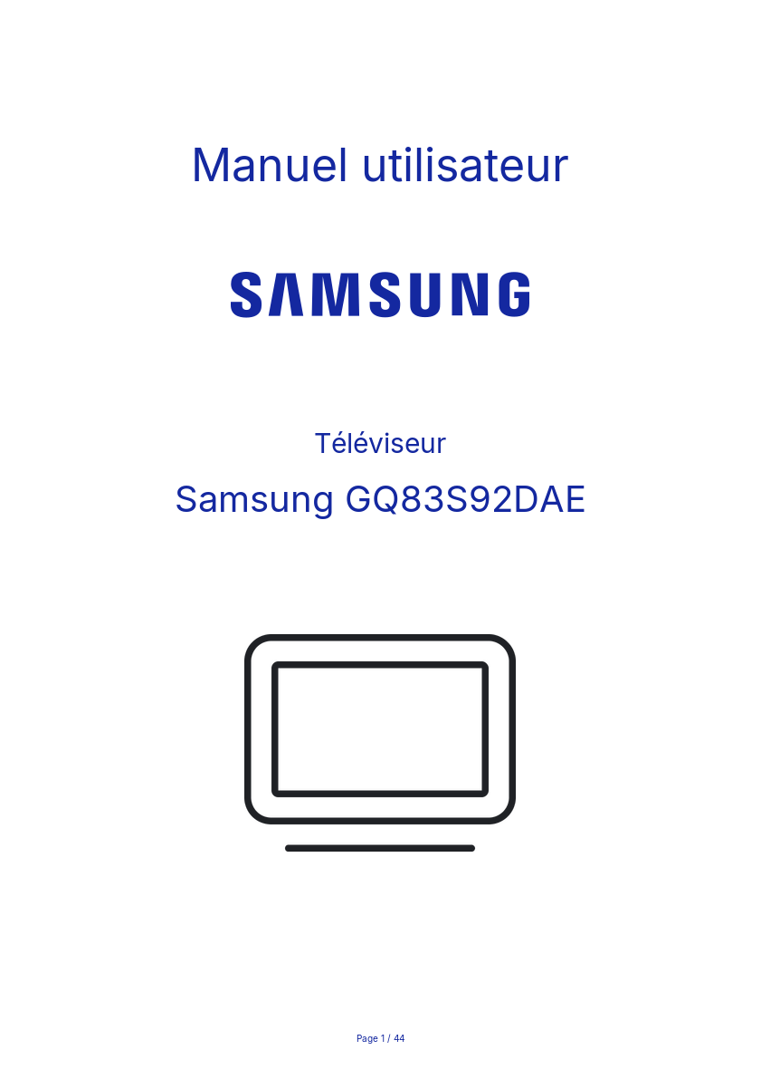 Page n°1 - Manuel utilisateur Samsung GQ83S92DAE