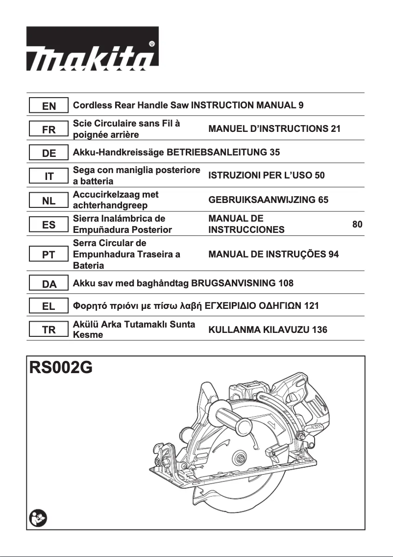 Page 1 de la notice Fiche technique Makita RS002GD201