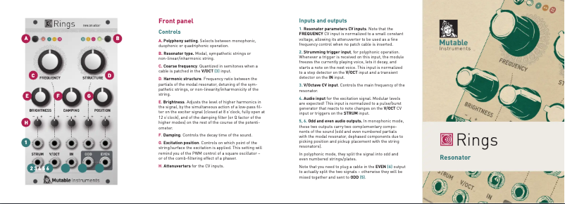 Page 1 of the manual User Manual Mutable Instruments Rings