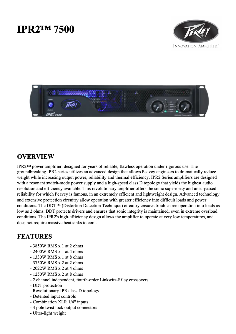 Page 1 de la notice Brochure Peavey IPR2 7500