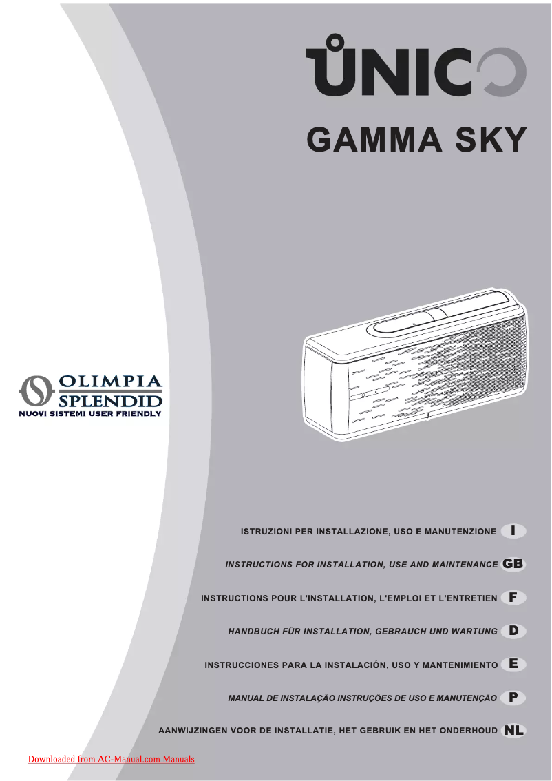 Page n°1 - Manuel utilisateur Olimpia Splendid Unico Gamma Sky