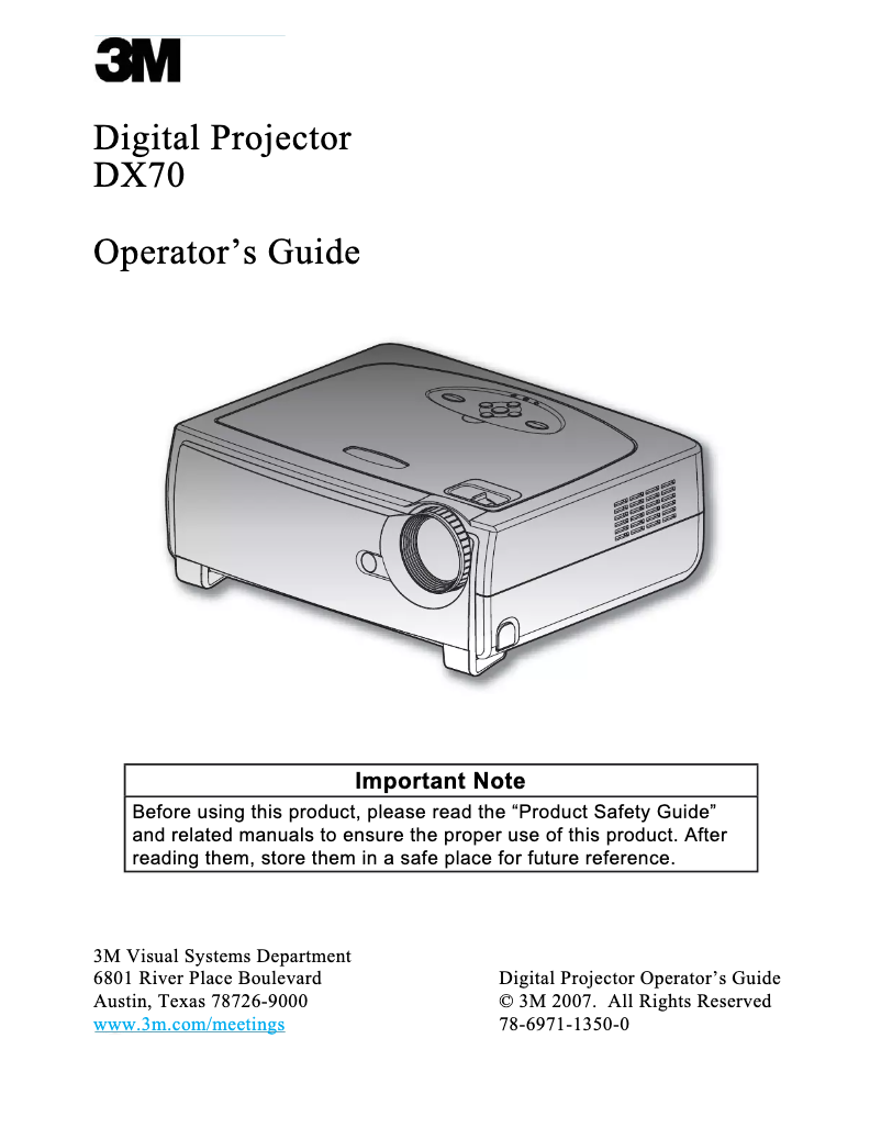 Page n°1 - Manuel utilisateur 3M DX70