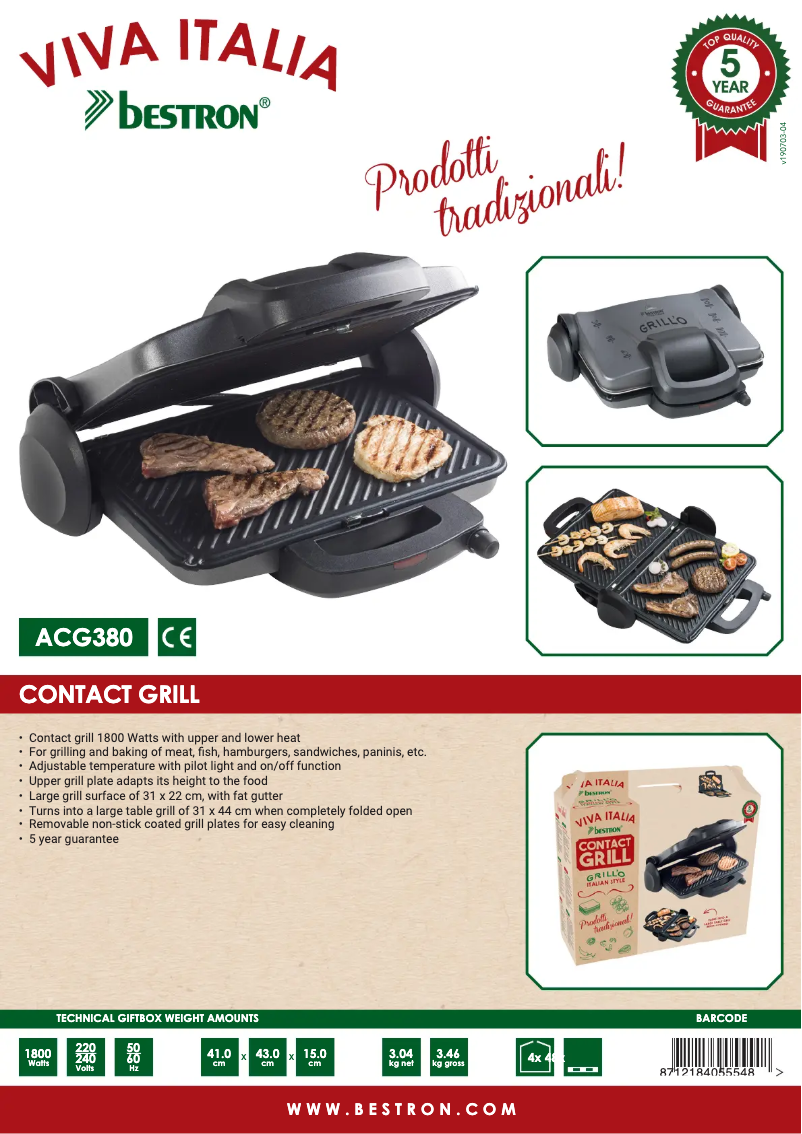 Page 1 de la notice Fiche technique Bestron ACG380