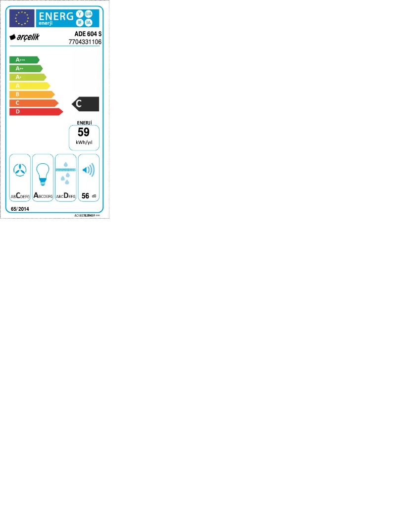 Page 1 de la notice Label énergétique Arçelik ADE 604 S
