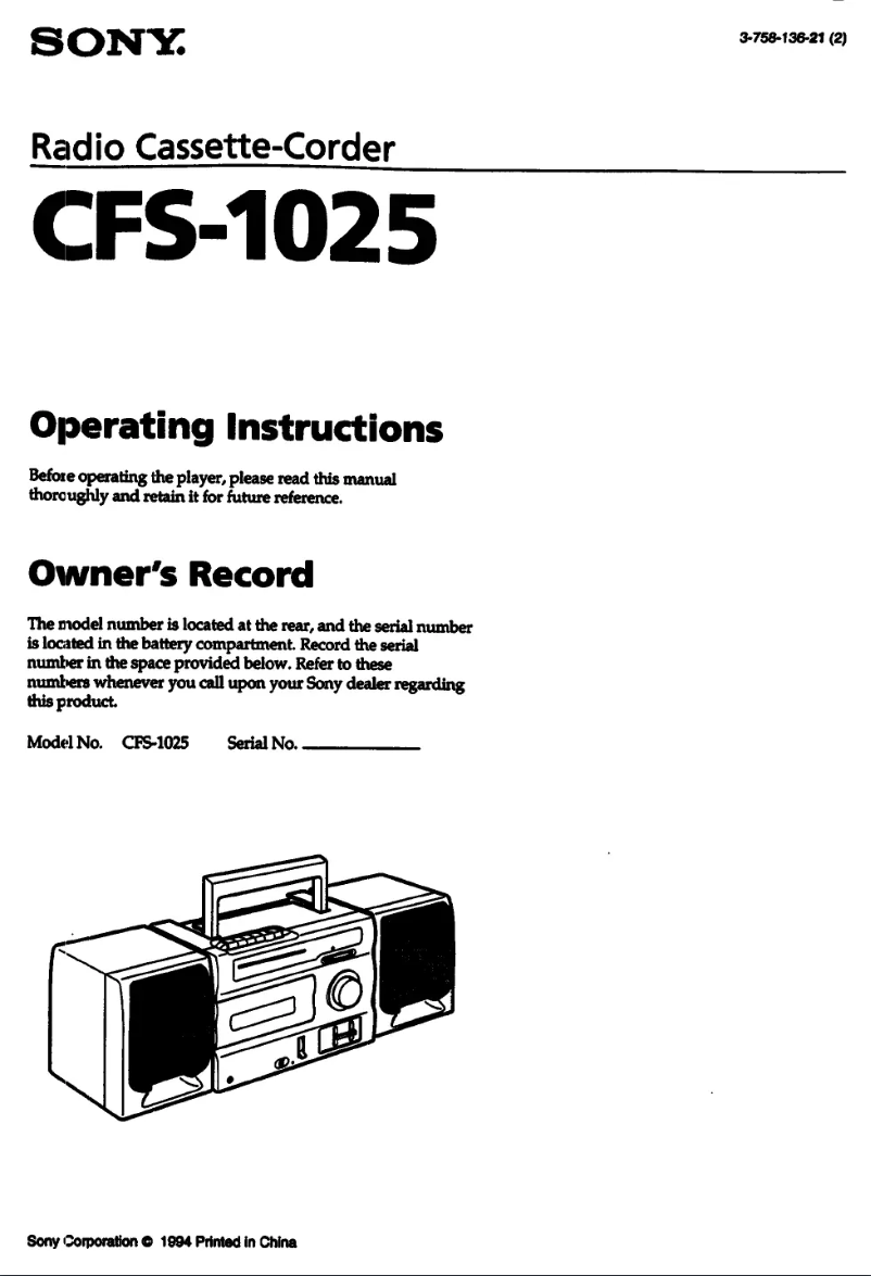 Page 1 de la notice Manuel utilisateur Sony CFS-1025