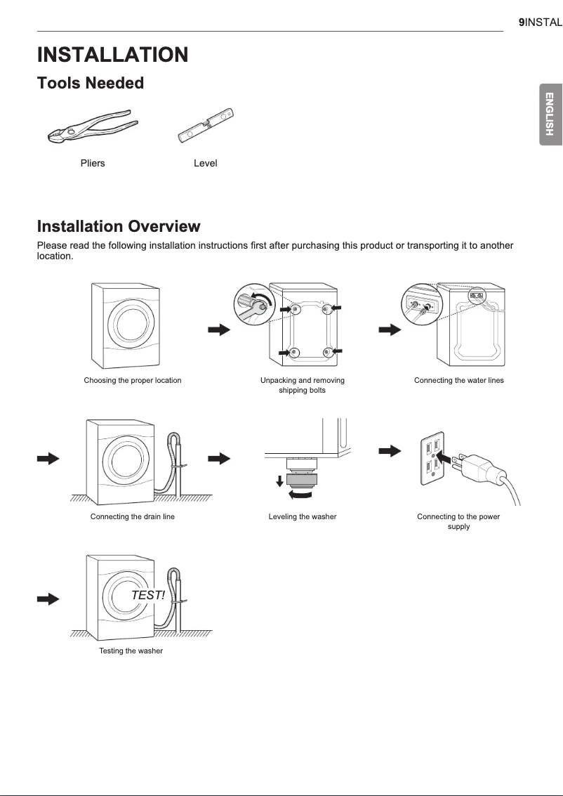 Page n°1 - Guide d'installation LG WM3700HWA