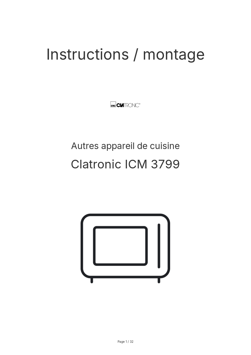 Image de la première page du manuel de l'appareil ICM 3799