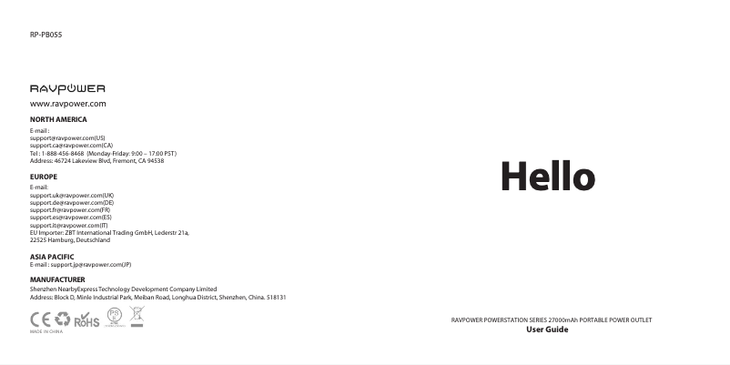 Page 1 de la notice Manuel utilisateur RAVPower RP-PB055