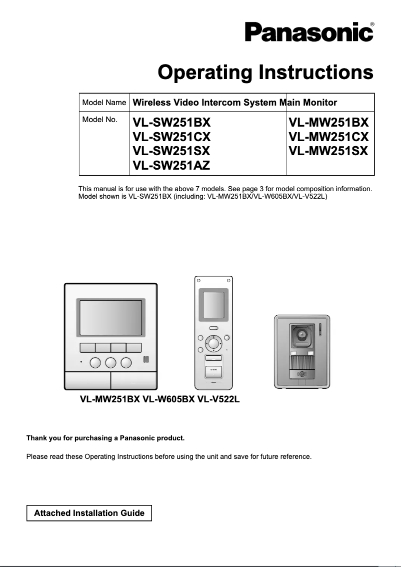 Page 1 de la notice Manuel utilisateur Panasonic VL-SW251CX
