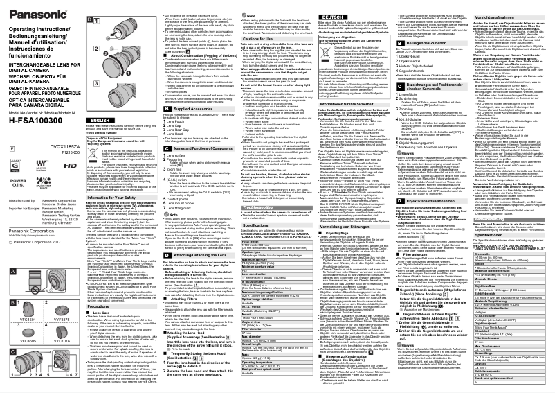 Image de la première page du manuel de l'appareil Lumix G Vario 100-300mm f/4.0-5.6 II OIS