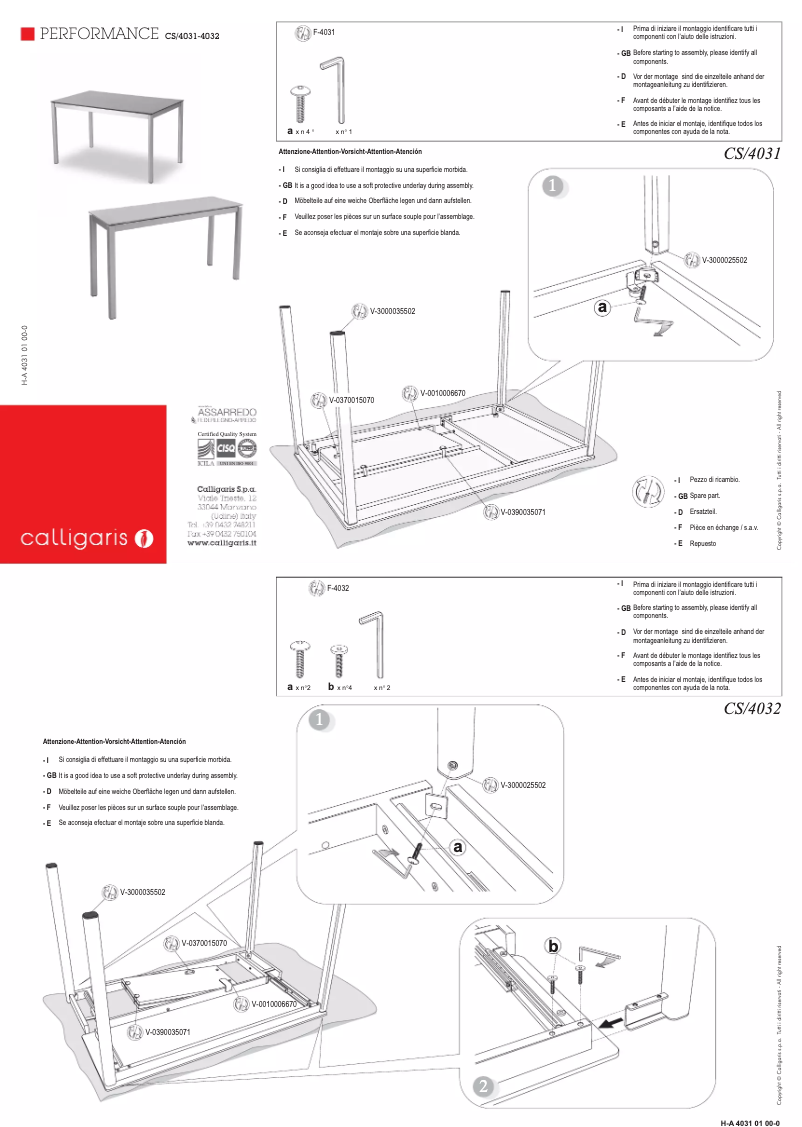 Page n°1 - Manuel utilisateur Calligaris .com PERFORMANCE