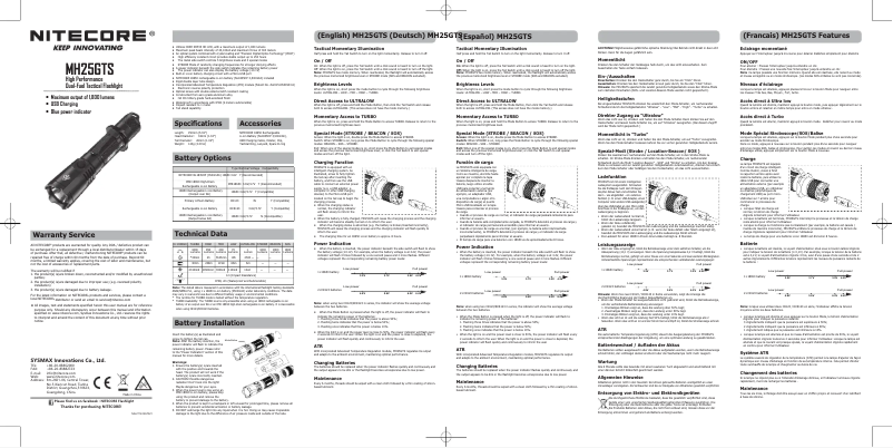 Page n°1 - Manuel utilisateur Nitecore MH25GTS
