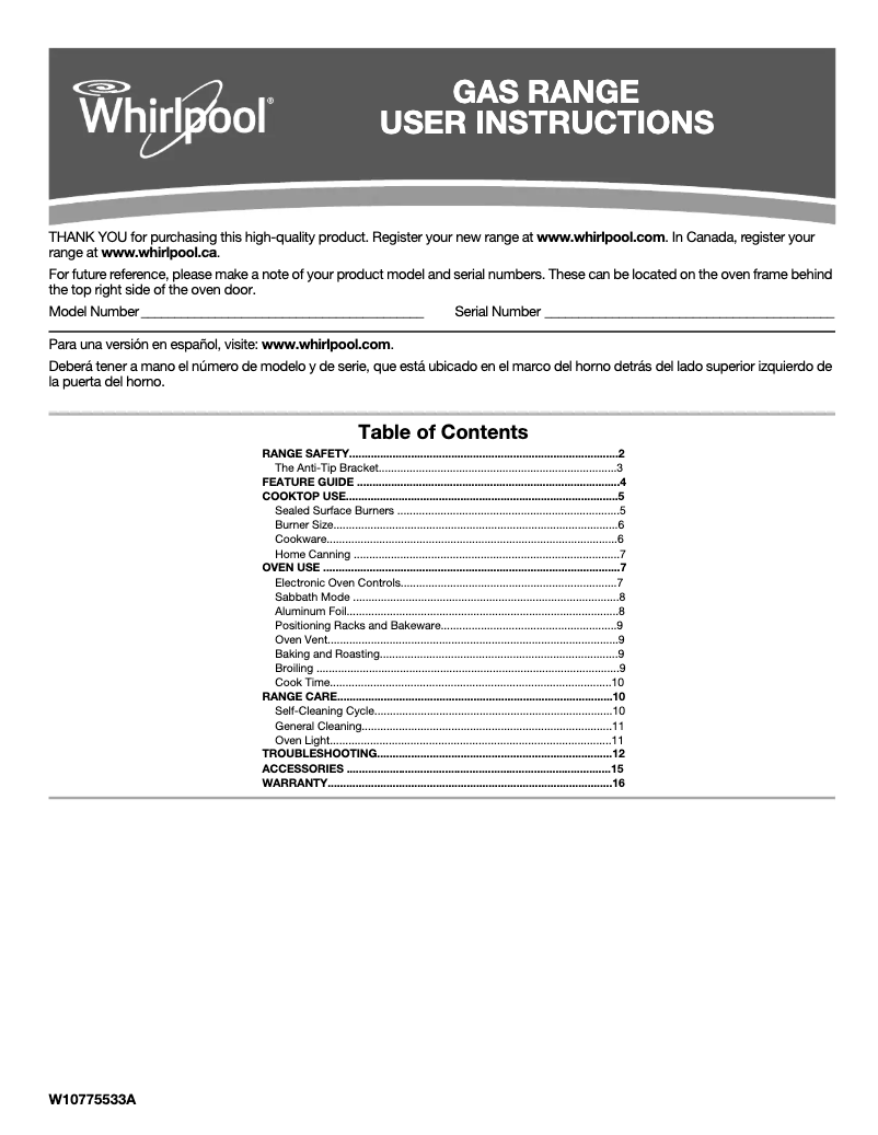 Image de la première page du manuel de l'appareil WFG515S0ES