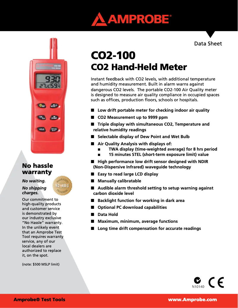 Page 1 de la notice Fiche technique Amprobe CO2-100