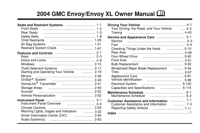 Page 1 de la notice Manuel utilisateur GMC Envoy XUV (2004)
