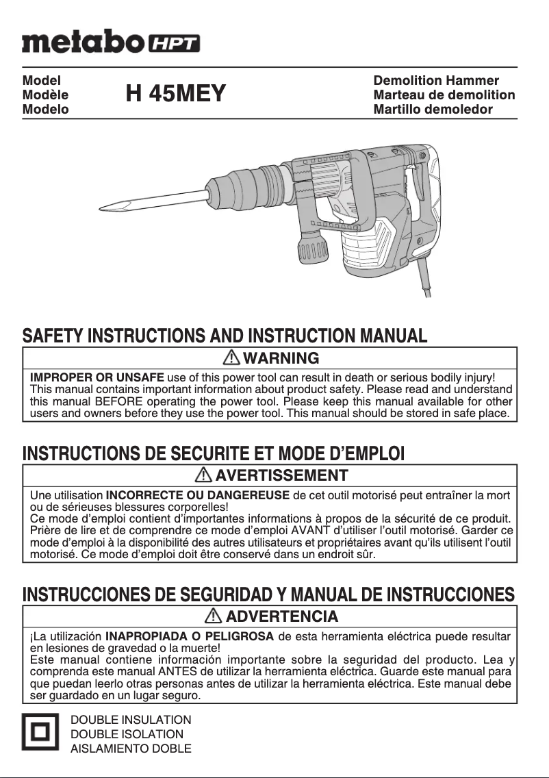 Page 1 de la notice Manuel utilisateur HiKOKI H45MEY