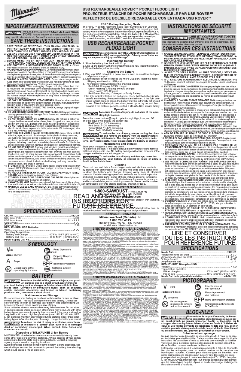 Page 1 de la notice Manuel utilisateur Milwaukee 2112-21