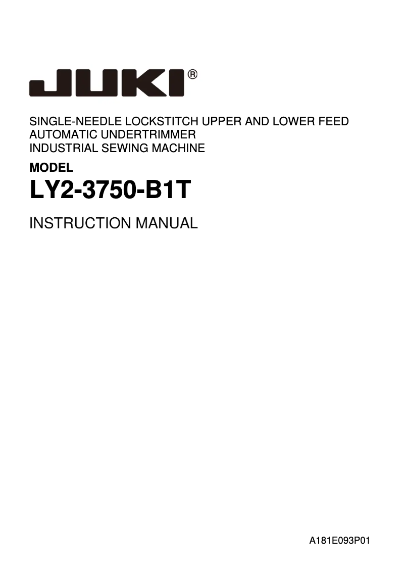 Page n°1 - Manuel utilisateur Juki LY2-3750-B1T