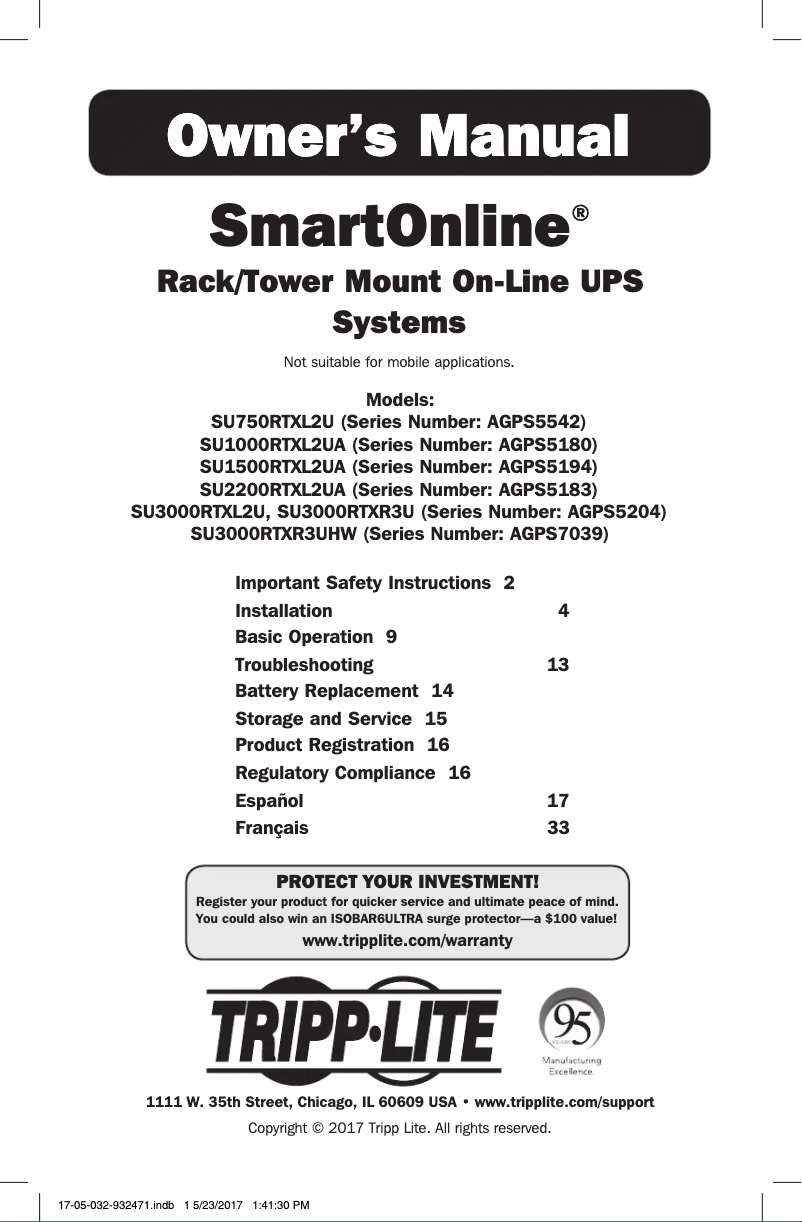 Page n°1 - Manuel utilisateur Tripp Lite SmartOnline SU1500RTXL2UA
