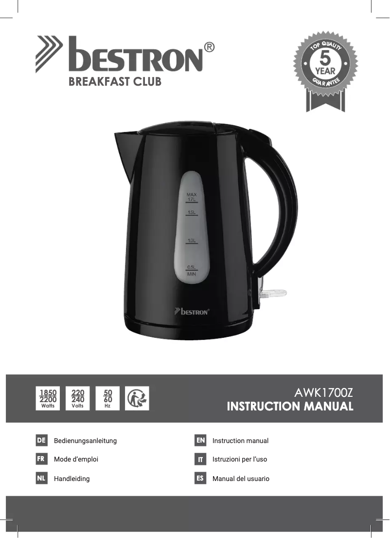 Page n°1 - Manuel utilisateur Bestron AWK1700Z