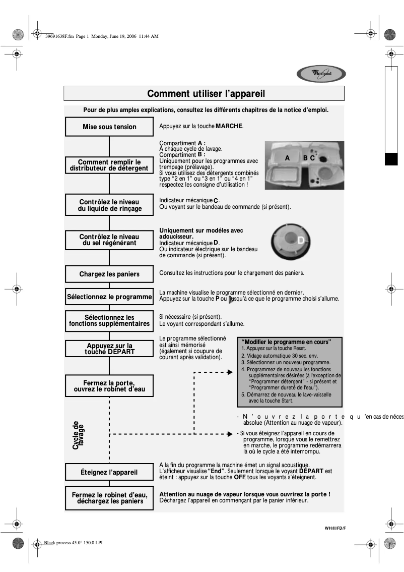 Page 1 de la notice Manuel utilisateur Whirlpool ADG9927