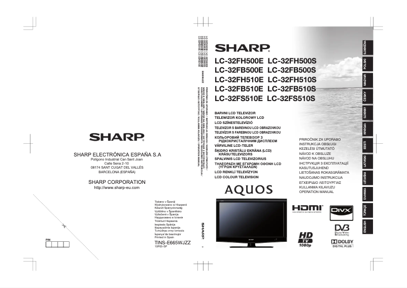 Page n°1 - Manuel utilisateur Sharp LC-32FH510E