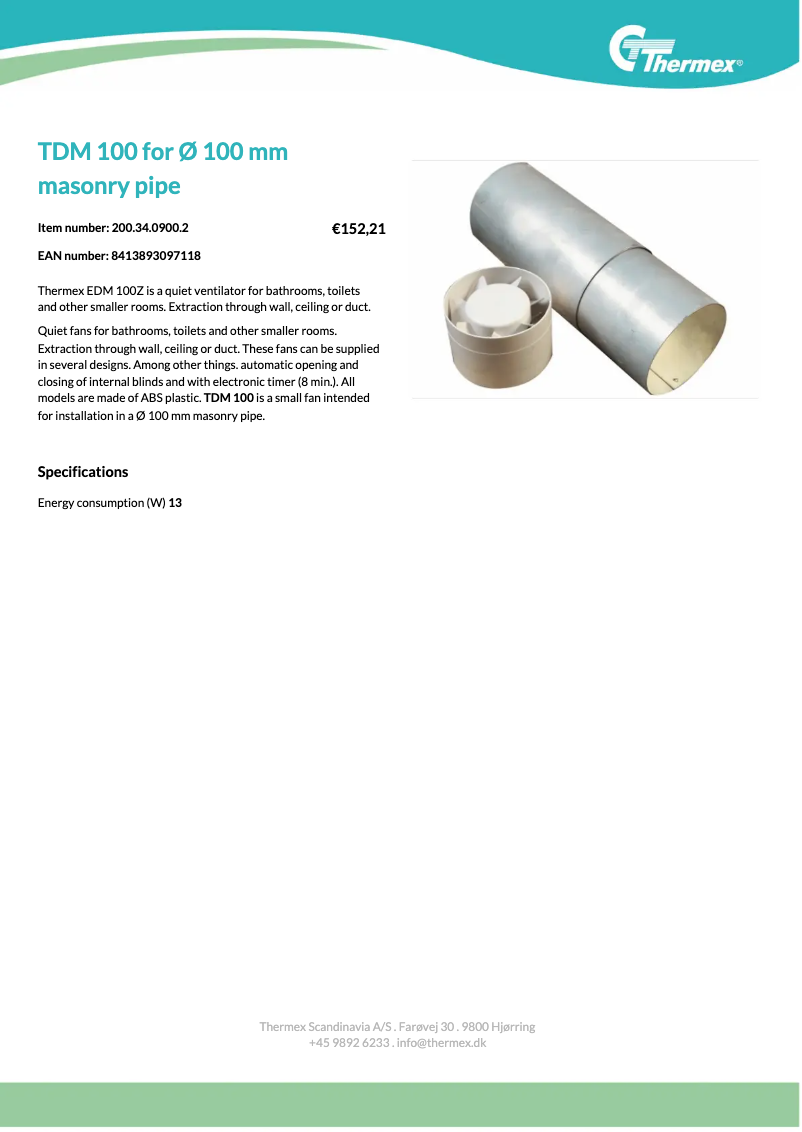 Page n°1 - Fiche technique Thermex TDM-100