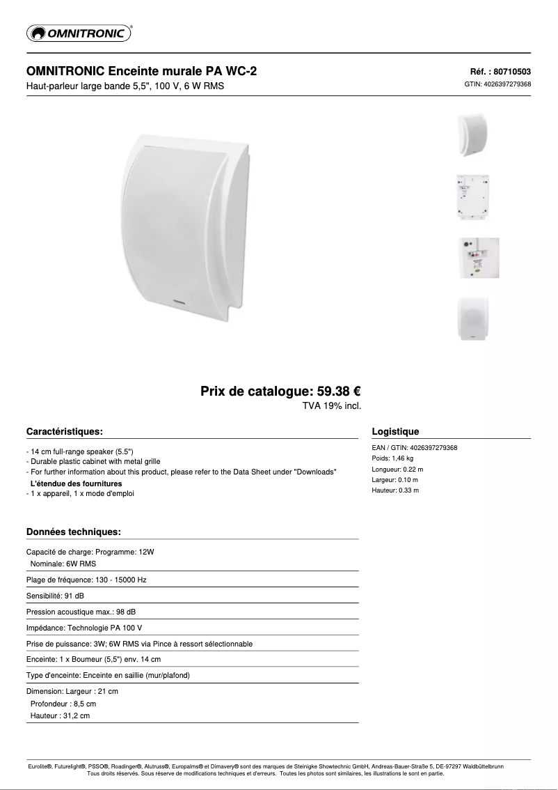 Page n°1 - Fiche technique Omnitronic WC-2