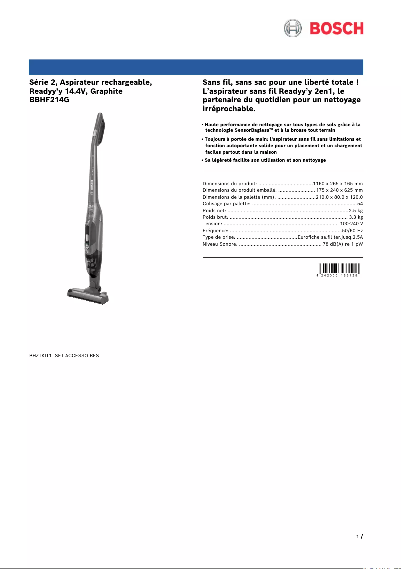 Page 1 of the manual Technical Sheet Bosch Readyy'y BBHF214