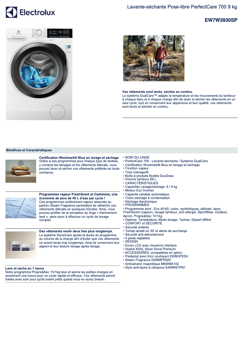 Page n°1 - Fiche technique Electrolux EW7W3930SP
