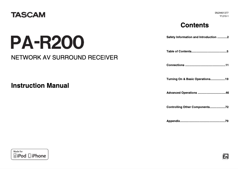 Image de la première page du manuel de l'appareil PA-R200