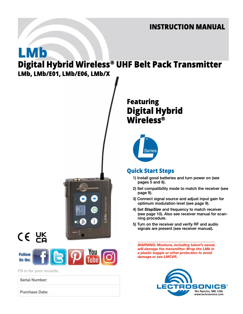 Page n°1 - Manuel utilisateur Lectrosonics LMB