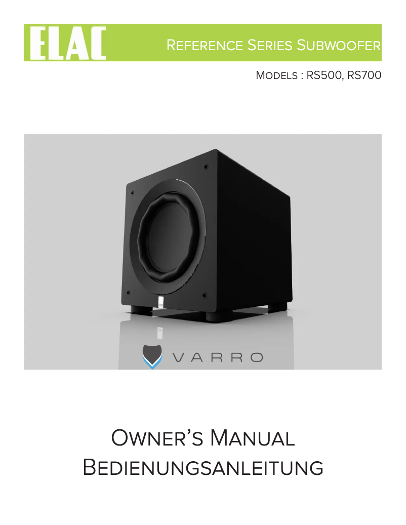 Page n°1 - Manuel utilisateur ELAC Varro RS500