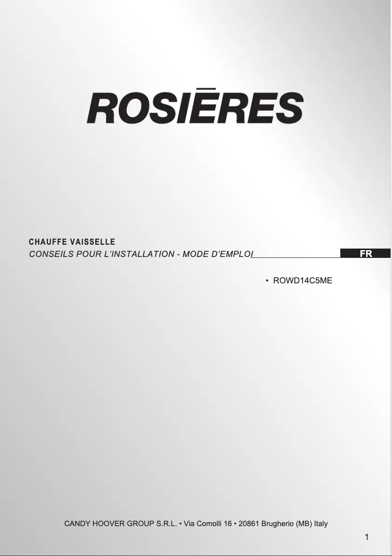 Page n°1 - Manuel utilisateur Rosieres ROWD14C5ME