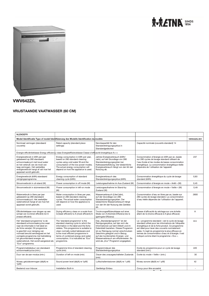 Image de la première page du manuel de l'appareil VWV642ZIL