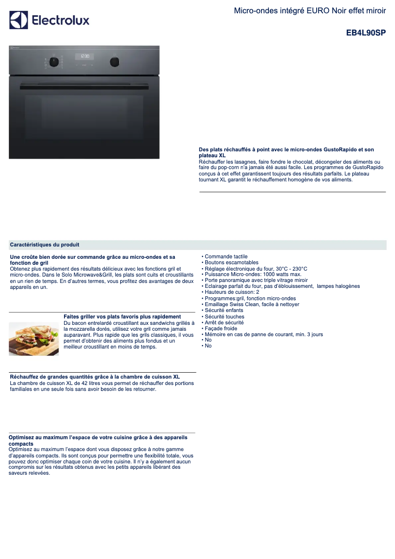 Page n°1 - Fiche technique Electrolux EB4L90SP
