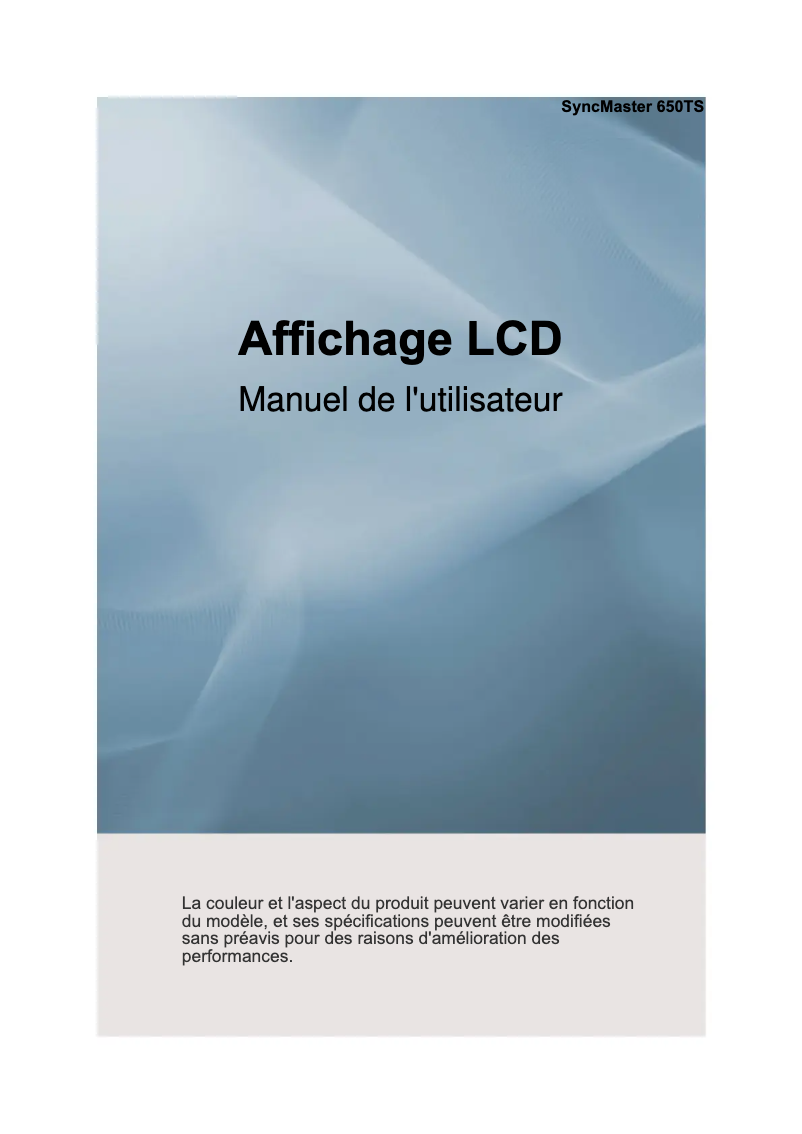 Page 1 de la notice Manuel utilisateur Samsung SyncMaster 650TS