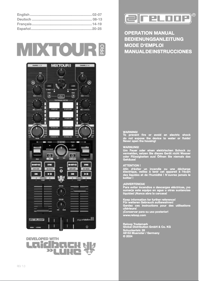 Page n°1 - Manuel utilisateur Reloop Mixtour Pro